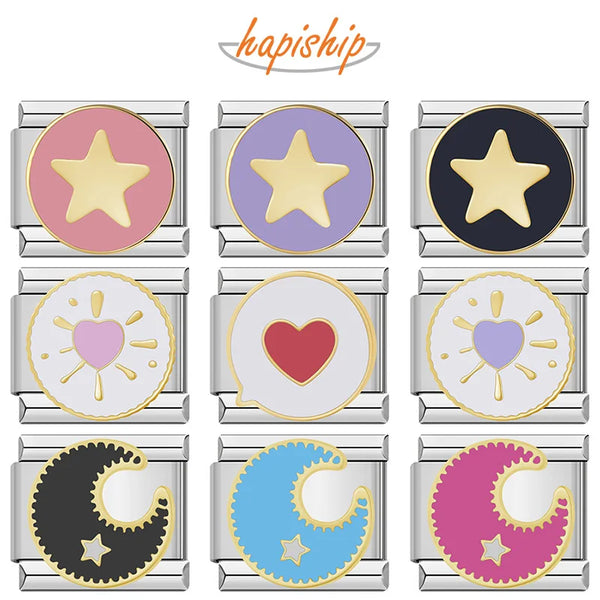 Hapiship Stainless Steel Round Star Moon Sun DJ1139-A