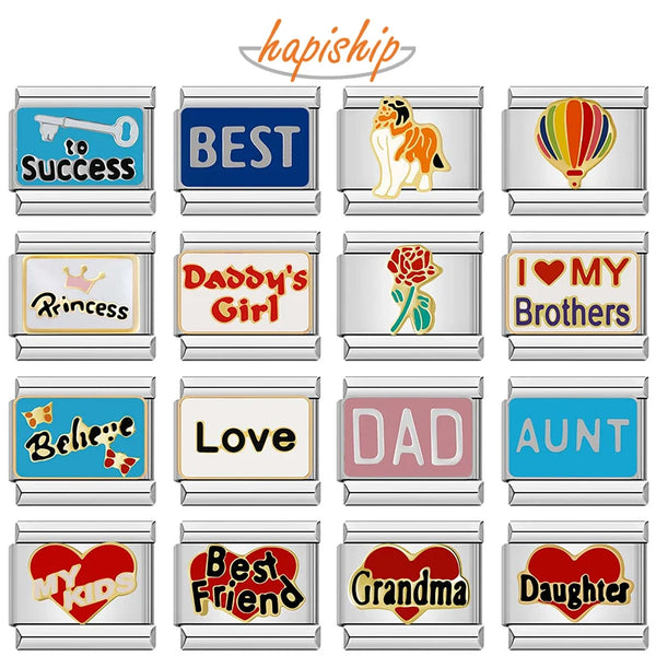 Hapiship Love Daddy’s Girl Princess DAD Aunt Flower Italian Charms Links DJ026