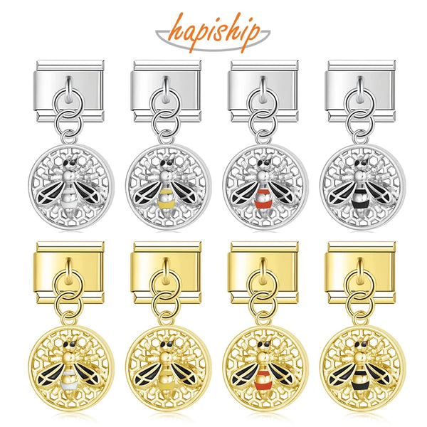 Hapiship Round Beehive Bee Charms Italian Link DJ1190