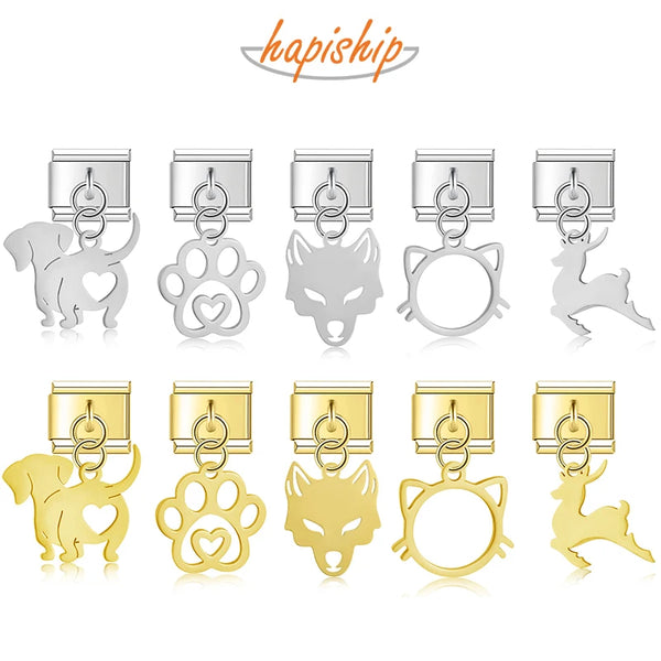 Charms de animales Hapiship, perro, gato y lobo, enlace italiano DJ821 