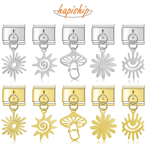 Hapiship Flower Eye Sun Mushroom Charm Italian Link DJ818