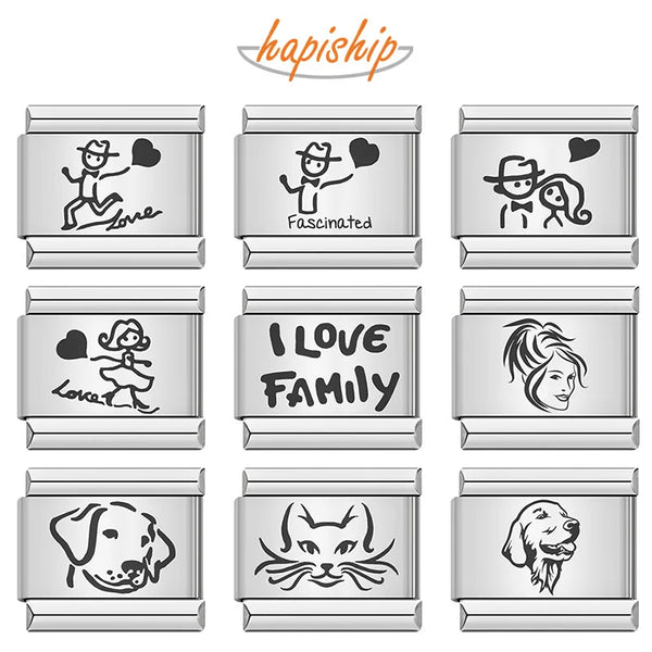 Hapiship Cute Dog Cat Lover Italian Charms Links DJ1200