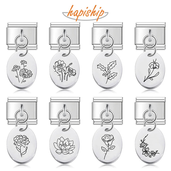 Hapiship Ellipse Flower Italian Charms Links DJ008