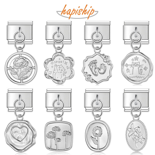 Hapiship Cat Heart Dinosaur Charms Italian Links Bracelet DJ1237