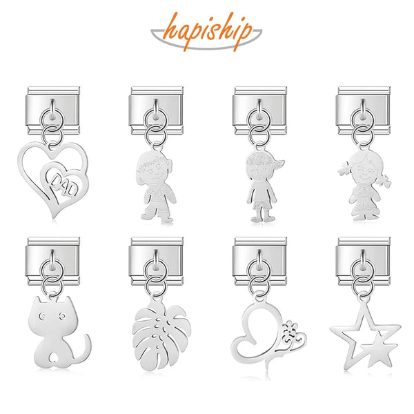 Hapiship Heart Girls Boy Cat Star Charms Italian Links DJ1231