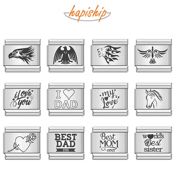 Hapiship Owl Crowm Love Mum DAD Italian Charms Links DJ1186