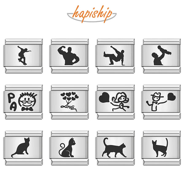Hapiship Sweet Animal Cat Dog Love Italian Charms Links DJ279