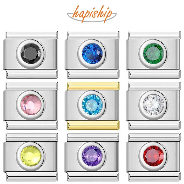 Hapiship Unique Round Shiny CZ Italian Charm Links DJ1193