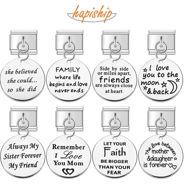 Hapiship Round I Love You To The Moon&Back Charm Italian Links DJ395