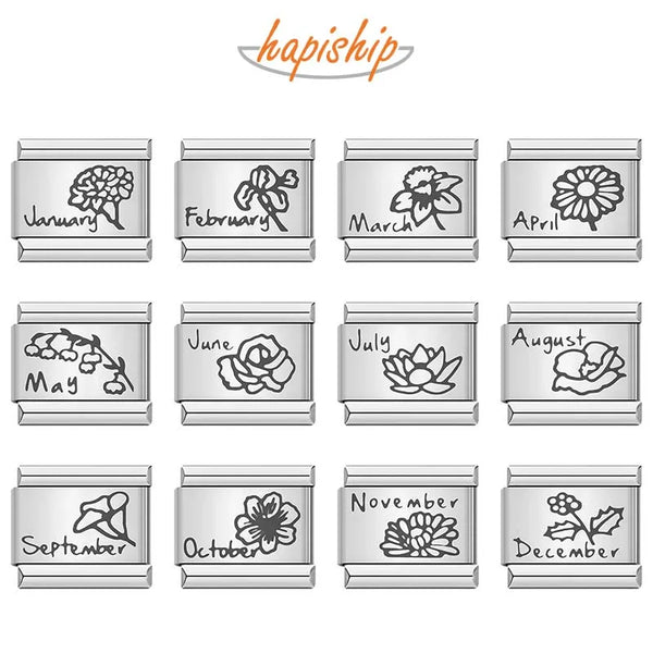 Hapiship Month Flower Italian Charms Links DJ1180