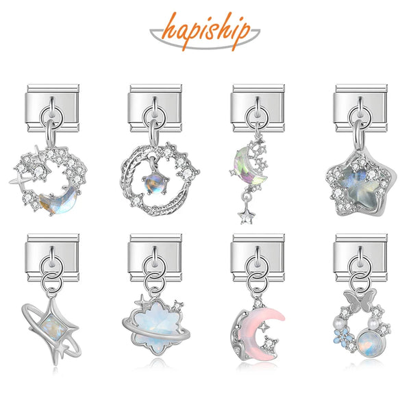 Hapiship Moon Star Heart Shiny CZ Charms Italian Link DJ1215