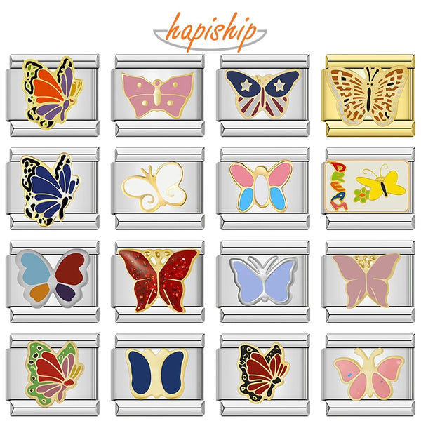 Hapiship Pretty Glaze Butterfly Charms Italian Links ZH007