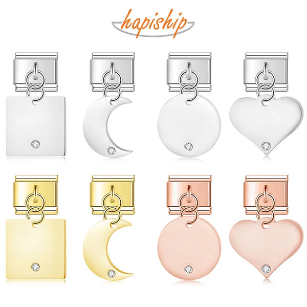 Hapiship Round Moon Heart CZ Italian Charms Links DJ1172