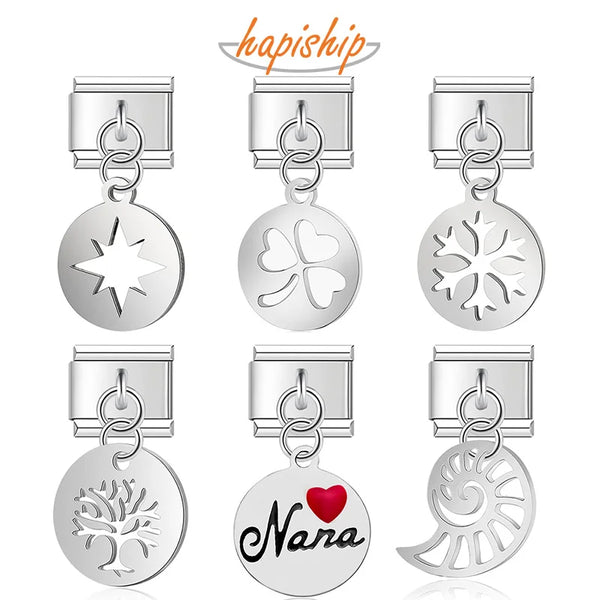 Hapiship Round Nana Heart Snowflake Conch Charms Italian Links DJ201