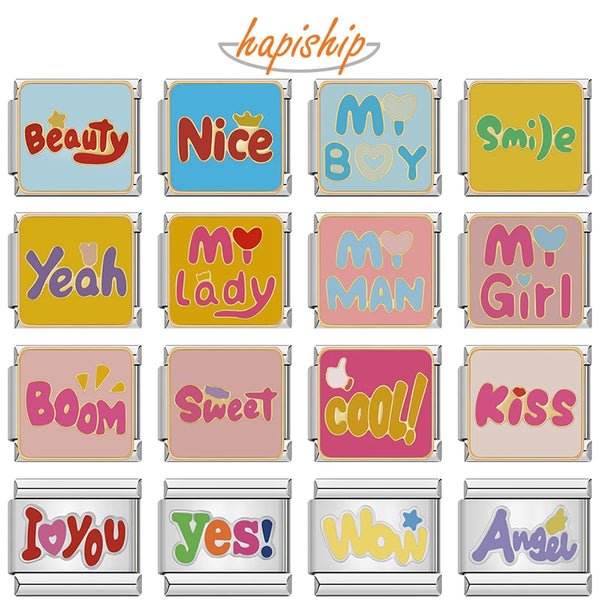 Hapiship Nice Kiss Cool Angel Sweet Honey Italian Charms Links DJ1209