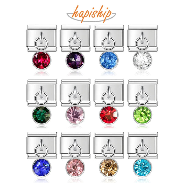 Hapiship 12 Month Birthday Colour Dazzling CZ Charm Ltalian Links DJ399