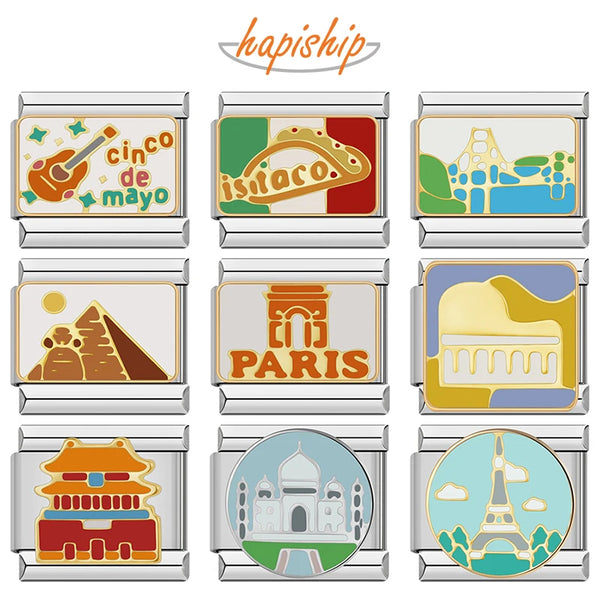 Hapiship World Travel Paris Egypt Italian Charm Links DJ1243-B