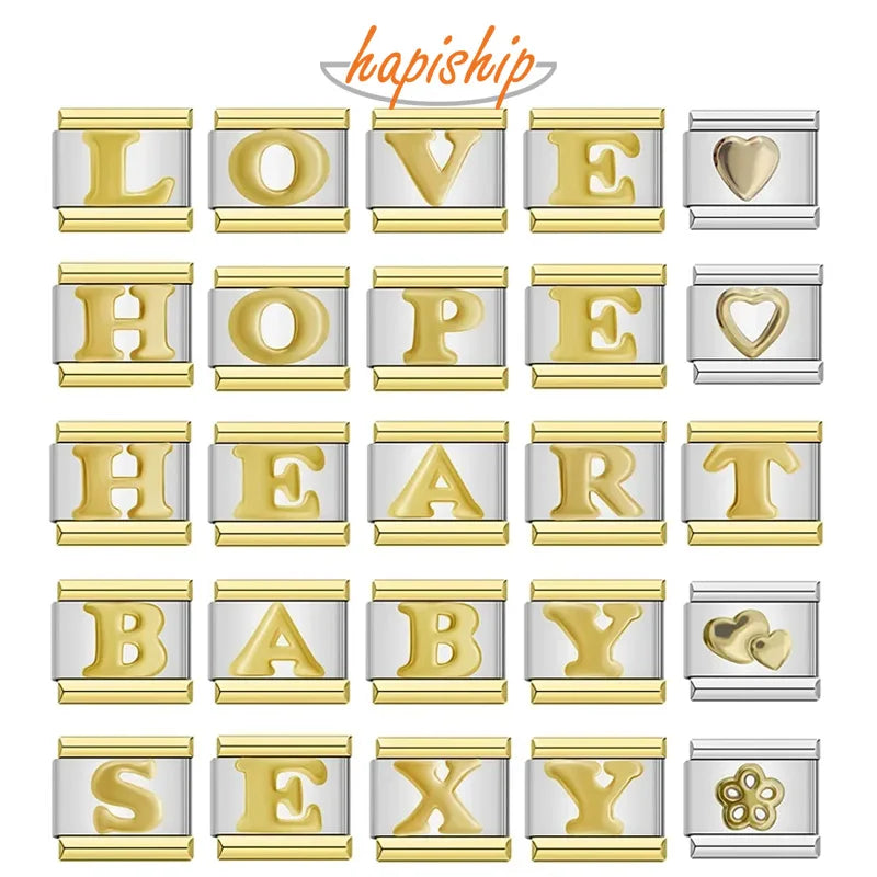 Hapiship Fashion New 26 Alphabet Letters Italian Charm Links Fit 9mm ...