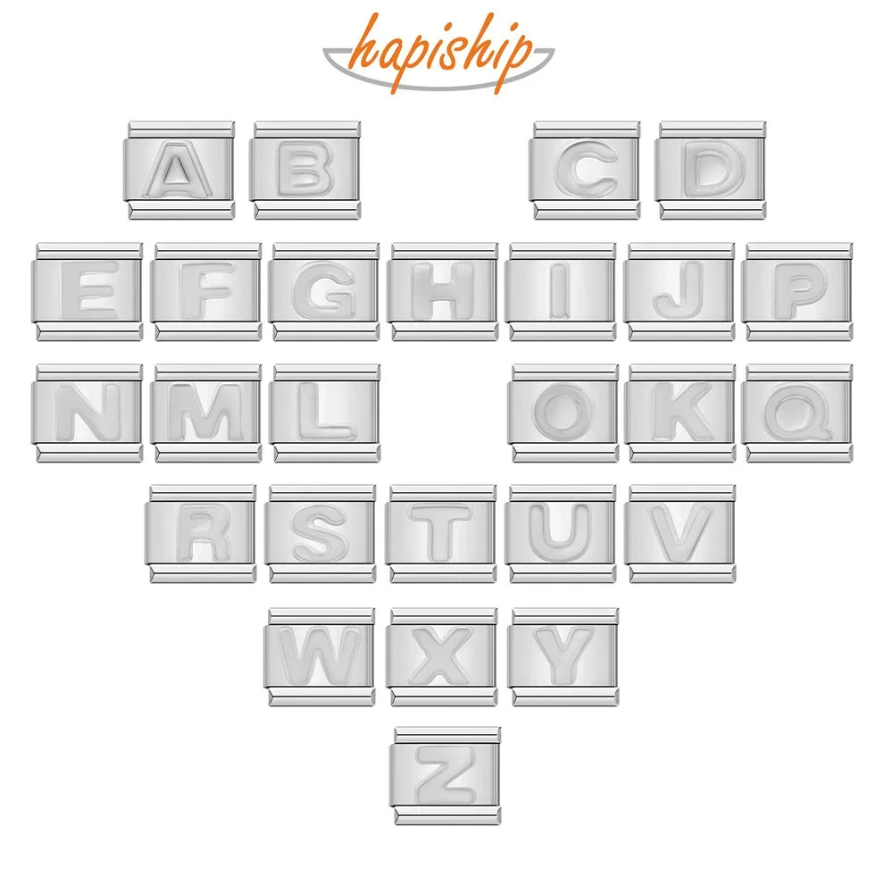 Hapiship Hot Fashion Silver Color 26 Letters A-Z Italian Charm Links ...