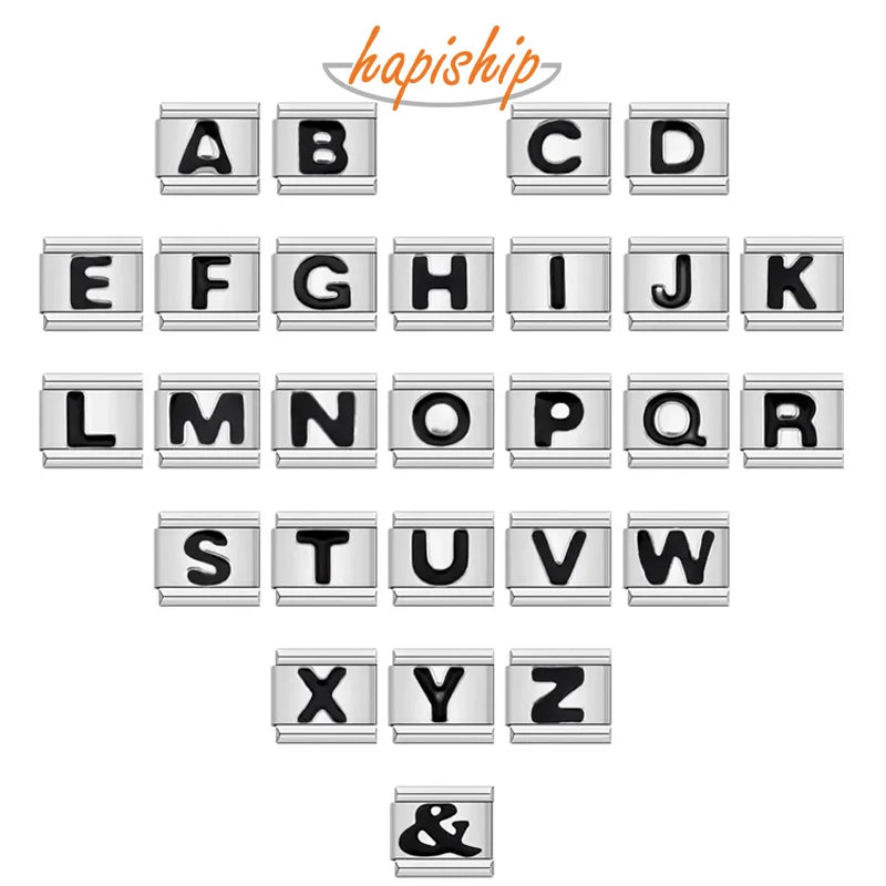 Hapiship Original Daisy Black 26 Letters A-Z Italian Links Charm Fit ...