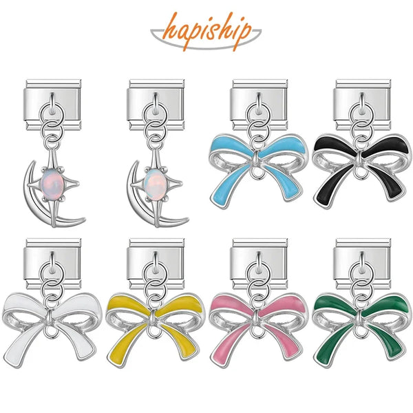 Charms italianos con lazo y luna y estrellas Hapiship DJ1252 