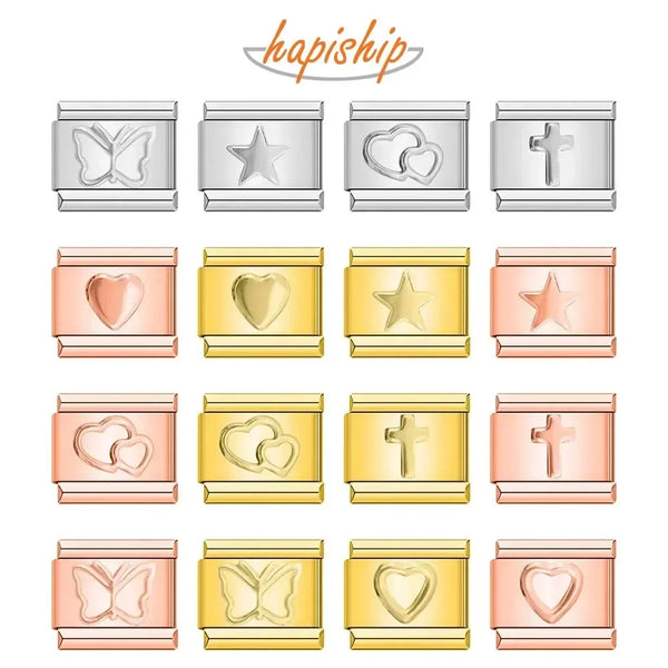 Fashion Butterfly Star Cross Romantic Heart Italian Links Charm Fit 9mm Stainless Steel Bracelet Jewelry Making DJ467